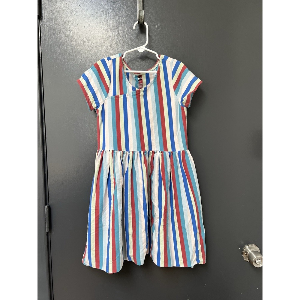 Tea Collection Girls Short Sleeve Wrap Neck Dress Regatta Blue Stripes Size 10